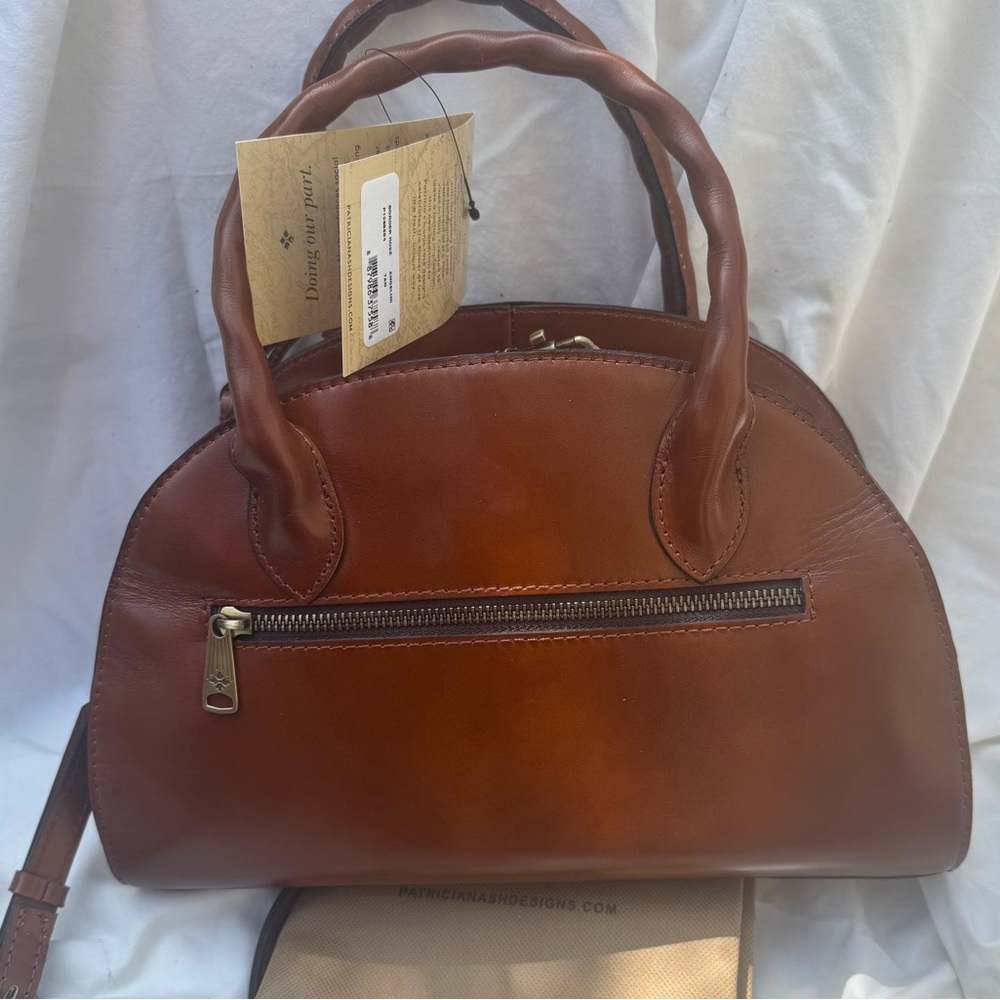 Patricia Nash Leather Angelini Top Handle Crossbody Tan with Tooled Floral - Picture 4 of 11